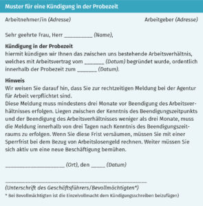 Muster für eine Kündigung in der Probezeit.